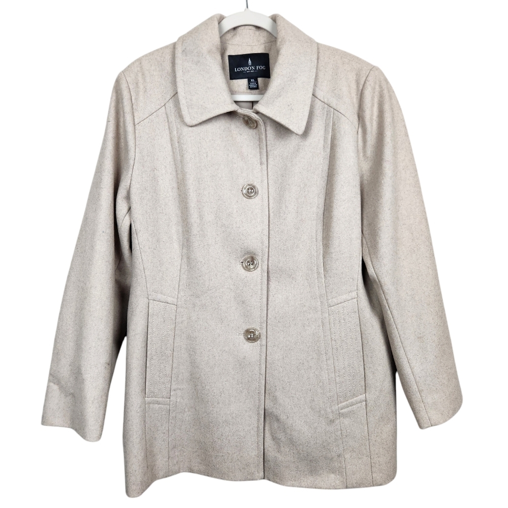 London Fog Oatmeal Cream Wool Blend Pea Coat Car Jacket Evening Women's Size XL